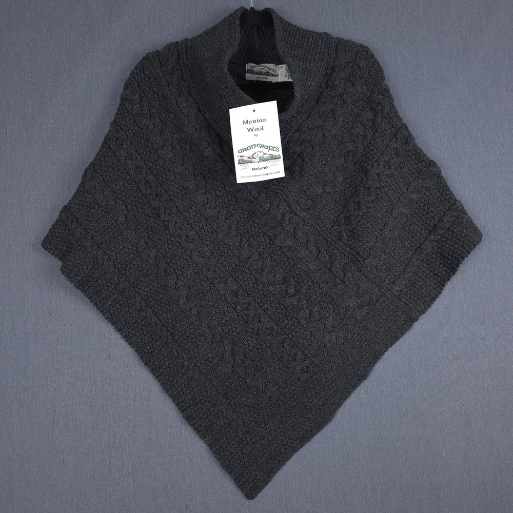 Aran Crafts Cape Womens Small Medium Charcoal Merino Wool Cable Knit‎ Pullover